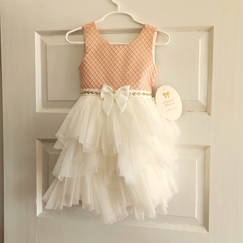 American Priness Peach Ivory Toddler Dress